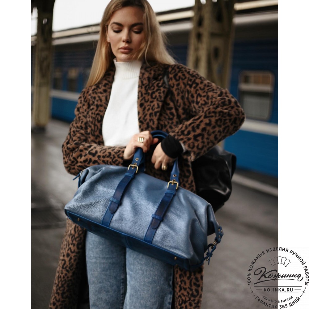 Кожаная дорожно-спортивная сумка Вашингтон (джинс)